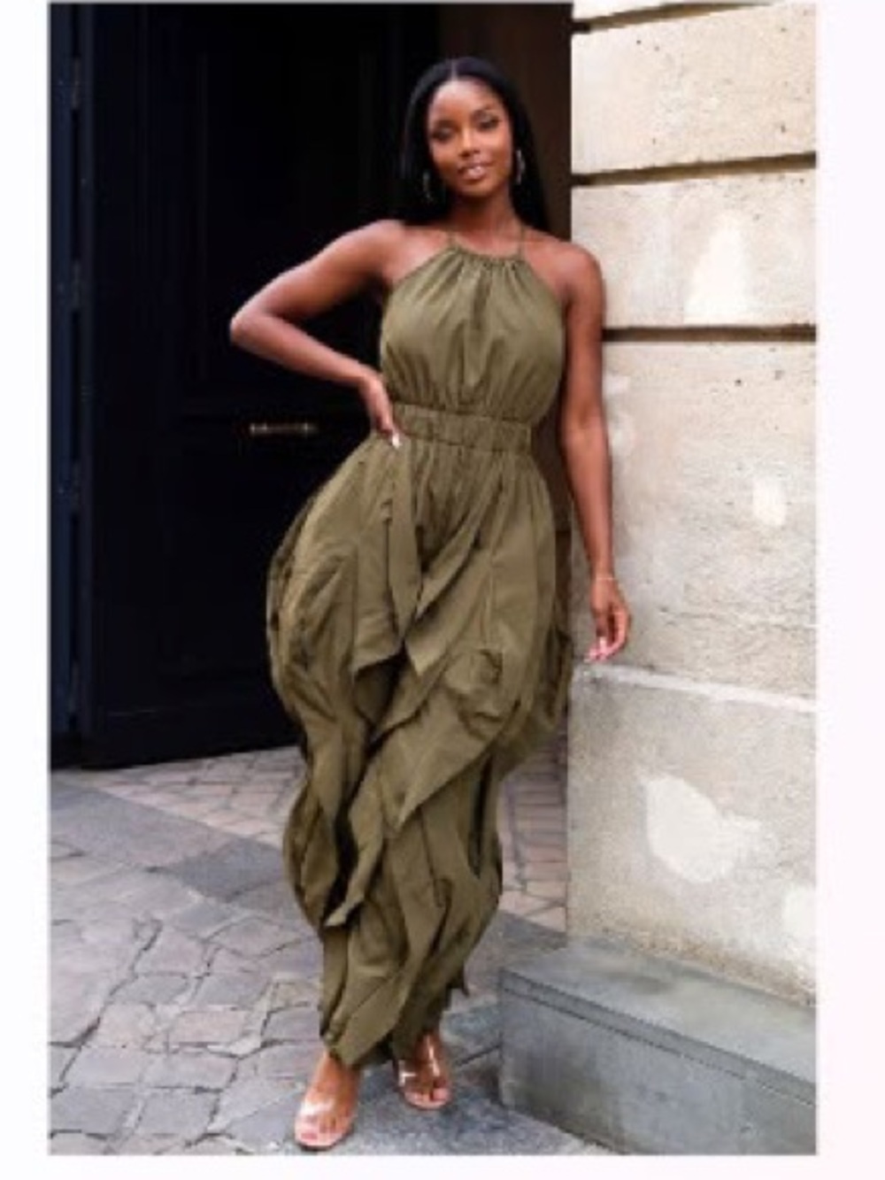 Ruffle Draped Halter Jumpsuit
